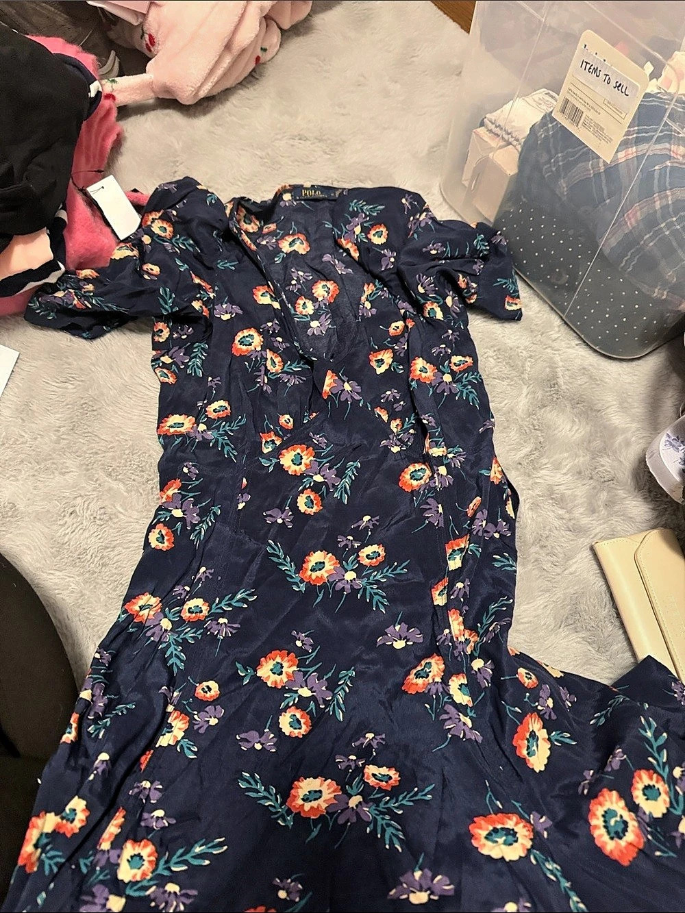 Polo Ralph Lauren Floral Maxi Dress Blue & Orange Size 12